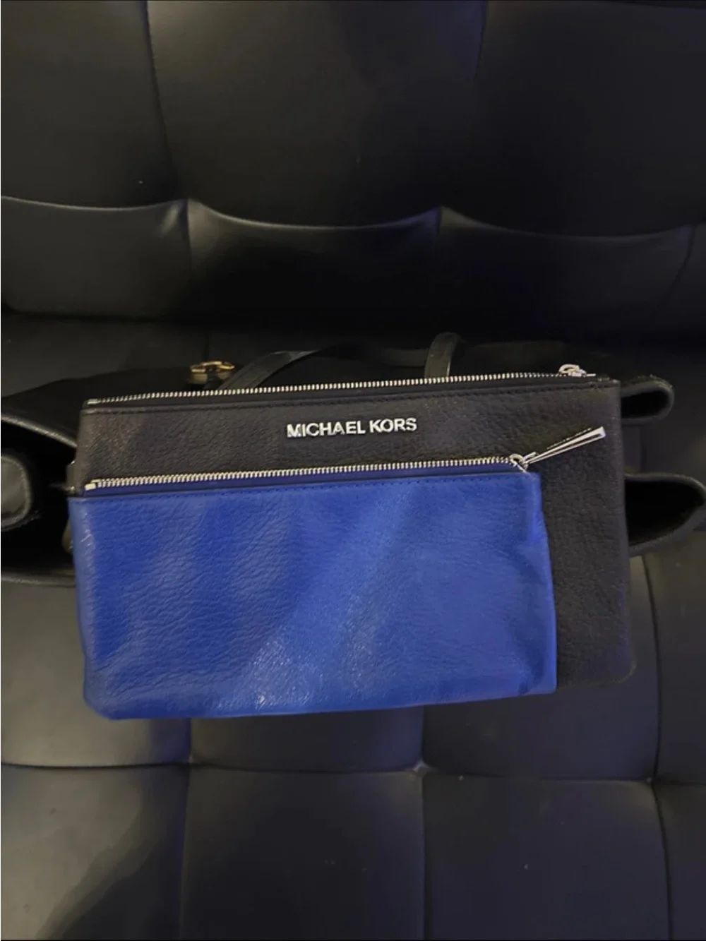 Michael Kors Black Leather Tote with Gold Logo Charm